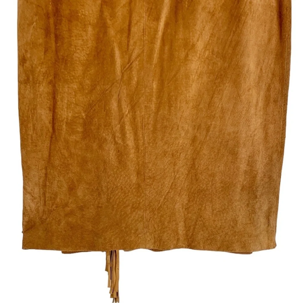 Vintage COMINT Western Suede Leather Fringe Midi Skirt Size 9/10 - Picture 6 of 9